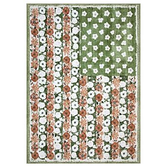 Floral Floral Area Rug,Washable Rug Boho Ultra-Thin Carpet,Non Slip Stain Resistant Vintage Rug