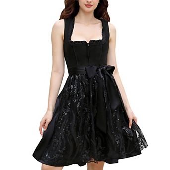 Women's Oktoberfest Dirndl Dress 2 pc Traditional Bavarian Costume with Lace & Sequin Apron