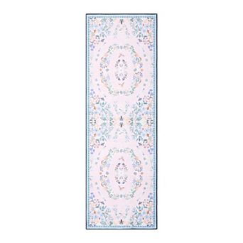 Vintage Floral Garden Washable Rug, Non-Slip Low-Pile Stain Resistant Foldable Carpet