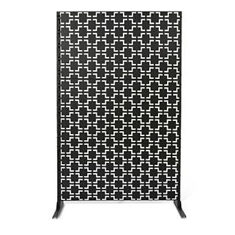 Freestanding Rustproof Steel Privacy Screen, Flat Top Decorative Metal Fence Panels for Patio Garden