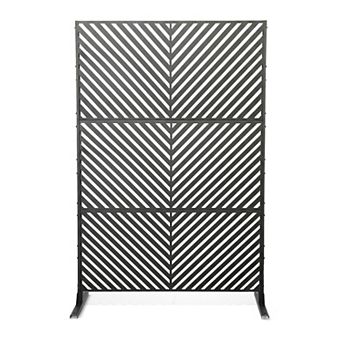 Freestanding Rustproof Steel Privacy Screen, Flat Top Decorative Metal Fence Panels for Patio Garden