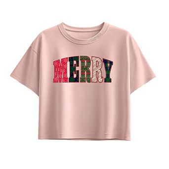 Girls 7-16 Merry Holiday Patterns Boxy Tee