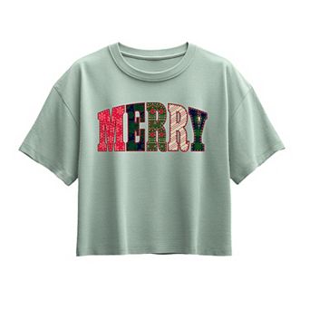 Girls 7-16 Merry Holiday Patterns Boxy Tee