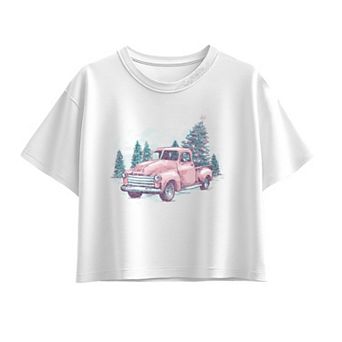 Girls 7-16 Pastel Christmas Truck Boxy Tee