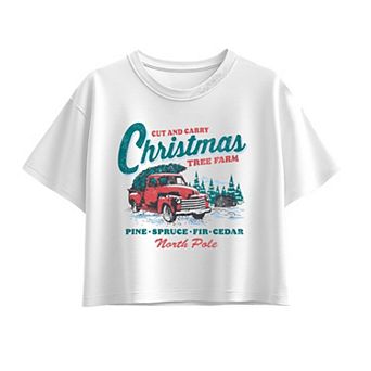 Girls 7-16 “Cut and Carry Christmas Tree Farm” Vintage Truck Boxy Tee