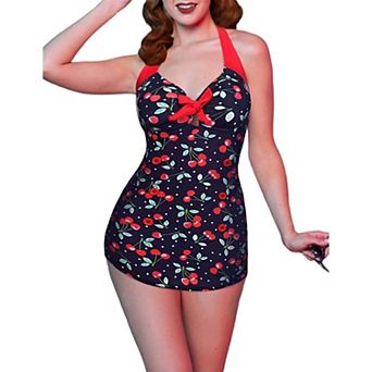 Ekouaer Womens One Piece Swimsuits Vintage Striped Skirt Bathing Suit Vintage Retro Push Up Swimwear