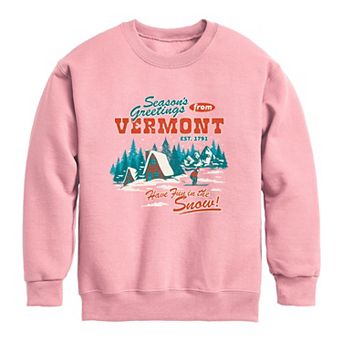 Girls 7-16 Season's Greetings from Vermont Winter Cabin Crew Fleece Sweatshirt