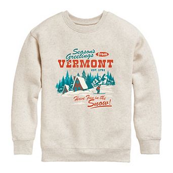 Girls 7-16 Season's Greetings from Vermont Winter Cabin Crew Fleece Sweatshirt