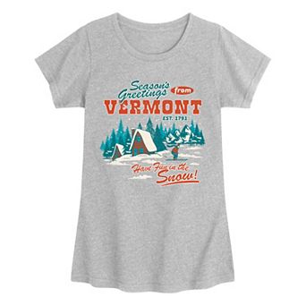 Girls 7-16 “Season's Greetings from Vermont” Winter Cabin Graphic Tee