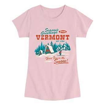 Girls 7-16 “Season's Greetings from Vermont” Winter Cabin Graphic Tee