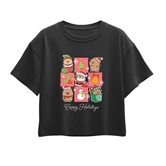 Girls 7-16 CapyFun Capybara "Cappy Holidays" Boxy Tee