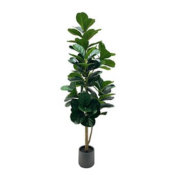 Artificial Fiddle Leaf Fig Tree with Pot,Faux Plant Fake Ficus Lyrata Silk Trees with Natural Trunk