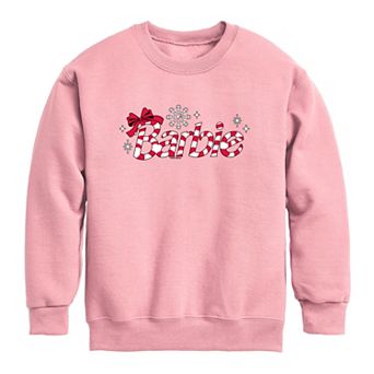 Girls 7-16 Barbie Candy Cane Logo Christmas Crew Fleece Sweatshirt