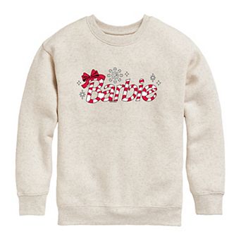 Girls 7-16 Barbie Candy Cane Logo Christmas Crew Fleece Sweatshirt