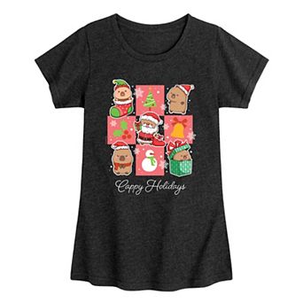Girls 7-16 CapyFun Capybara "Cappy Holidays" Grid Graphic Tee