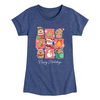 Girls 7-16 CapyFun Capybara "Cappy Holidays" Grid Graphic Tee