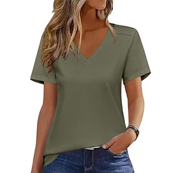 Zeagoo Womens Dressy Casual Summer Tops Short Sleeve Womens Tops Casual Basic Tee Work Tops V Neck