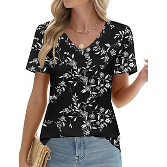 Zeagoo Womens Dressy Casual Summer Tops Short Sleeve Womens Tops Casual Basic Tee Work Tops V Neck