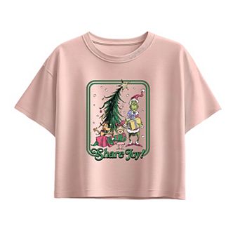 Girls 7-16 Dr. Seuss The Grinch, Max, & Cindy Lou Who "Share Joy" Boxy Tee