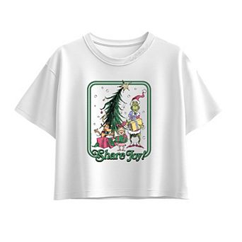 Girls 7-16 Dr. Seuss The Grinch, Max, & Cindy Lou Who "Share Joy" Boxy Tee