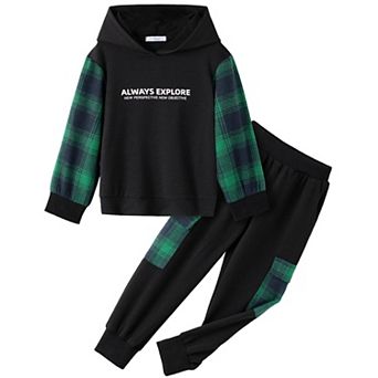 Arshiner Boys Letter Graphic Hooded Sweatshirt Sweatpants Little Boys Fall Tracksuit
