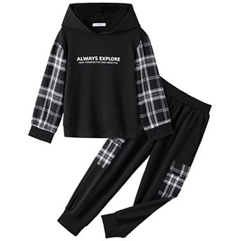 Arshiner Boys Letter Graphic Hooded Sweatshirt Sweatpants Little Boys Fall Tracksuit