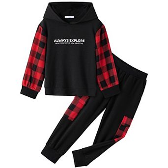 Arshiner Boys Letter Graphic Hooded Sweatshirt Sweatpants Little Boys Fall Tracksuit