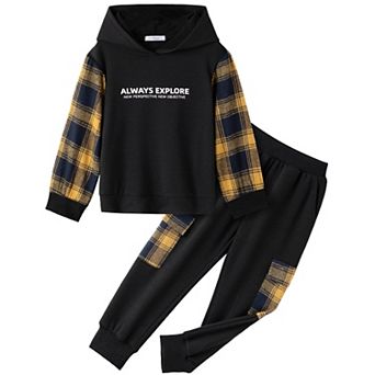 Arshiner Boys Letter Graphic Hooded Sweatshirt Sweatpants Little Boys Fall Tracksuit