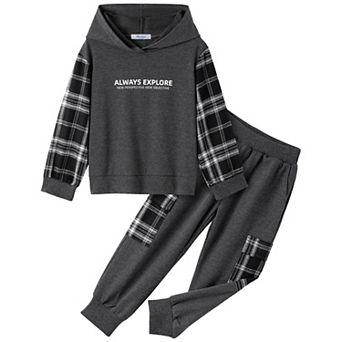 Arshiner Boys Letter Graphic Hooded Sweatshirt Sweatpants Little Boys Fall Tracksuit