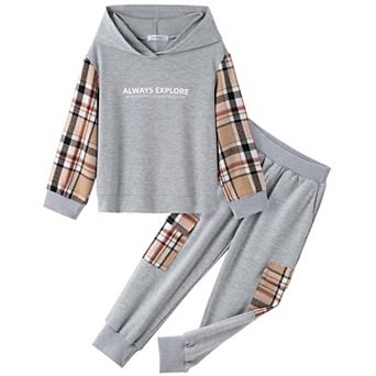 Arshiner Boys Letter Graphic Hooded Sweatshirt Sweatpants Little Boys Fall Tracksuit