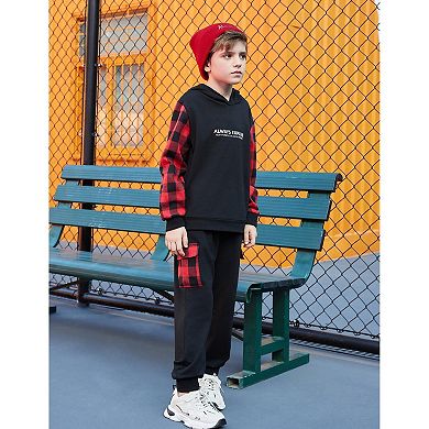 Arshiner Boys Letter Graphic Hooded Sweatshirt Sweatpants Little Boys Fall Tracksuit