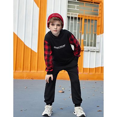 Arshiner Boys Letter Graphic Hooded Sweatshirt Sweatpants Little Boys Fall Tracksuit