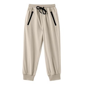 Arshiner Boys Casual Pants Kids Elastic Waist Drawstring Jogger Pants Boys Sweatpants With Zipper