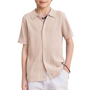 Arshiner Boys Button Down Shirt Short Sleeve Knit Fashion Casual Beach Shirts For Kids