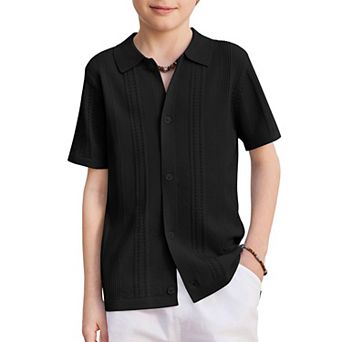 Arshiner Boys Button Down Shirt Short Sleeve Knit Fashion Casual Beach Shirts For Kids