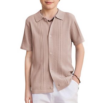 Arshiner Boys Button Down Shirt Short Sleeve Knit Fashion Casual Beach Shirts For Kids