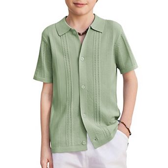 Arshiner Boys Button Down Shirt Short Sleeve Knit Fashion Casual Beach Shirts For Kids