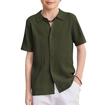 Arshiner Boys Button Down Shirt Short Sleeve Knit Fashion Casual Beach Shirts For Kids