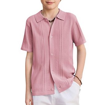 Arshiner Boys Button Down Shirt Short Sleeve Knit Fashion Casual Beach Shirts For Kids