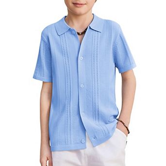 Arshiner Boys Button Down Shirt Short Sleeve Knit Fashion Casual Beach Shirts For Kids