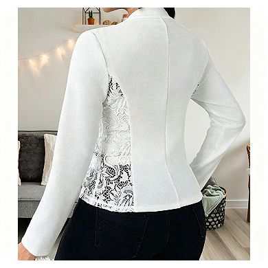 3/4 Sleeve Lace Blazer Women Fitted Button Front Trendy Fall Dressy Casual Work Jacket