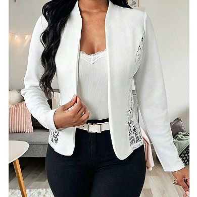 3/4 Sleeve Lace Blazer Women Fitted Button Front Trendy Fall Dressy Casual Work Jacket
