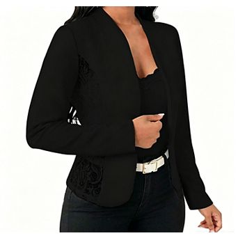 3/4 Sleeve Lace Blazer Women Fitted Button Front Trendy Fall Dressy Casual Work Jacket