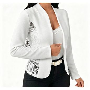 3/4 Sleeve Lace Blazer Women Fitted Button Front Trendy Fall Dressy Casual Work Jacket