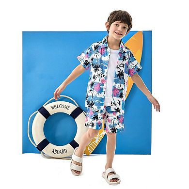 Arshiner Boys Hawaiian Shorts Sets Button Down Shirt And Shorts Summer Beach Clothes