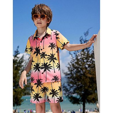 Arshiner Boys Hawaiian Shorts Sets Button Down Shirt And Shorts Summer Beach Clothes
