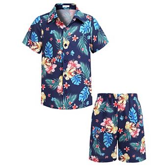 Arshiner Boys Hawaiian Shorts Sets Button Down Shirt And Shorts Summer Beach Clothes