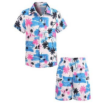 Arshiner Boys Hawaiian Shorts Sets Button Down Shirt And Shorts Summer Beach Clothes