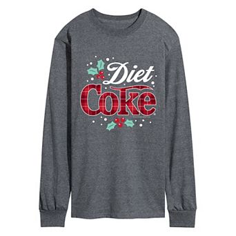 Men's Diet Coke Christmas Plaid Logo Long Sleeve Graphic T-Shirt