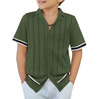 Arshiner Boys Knit Shirts Short Sleeve Button Down Shirt Vintage Fashion Casual Summer Beach Shirts